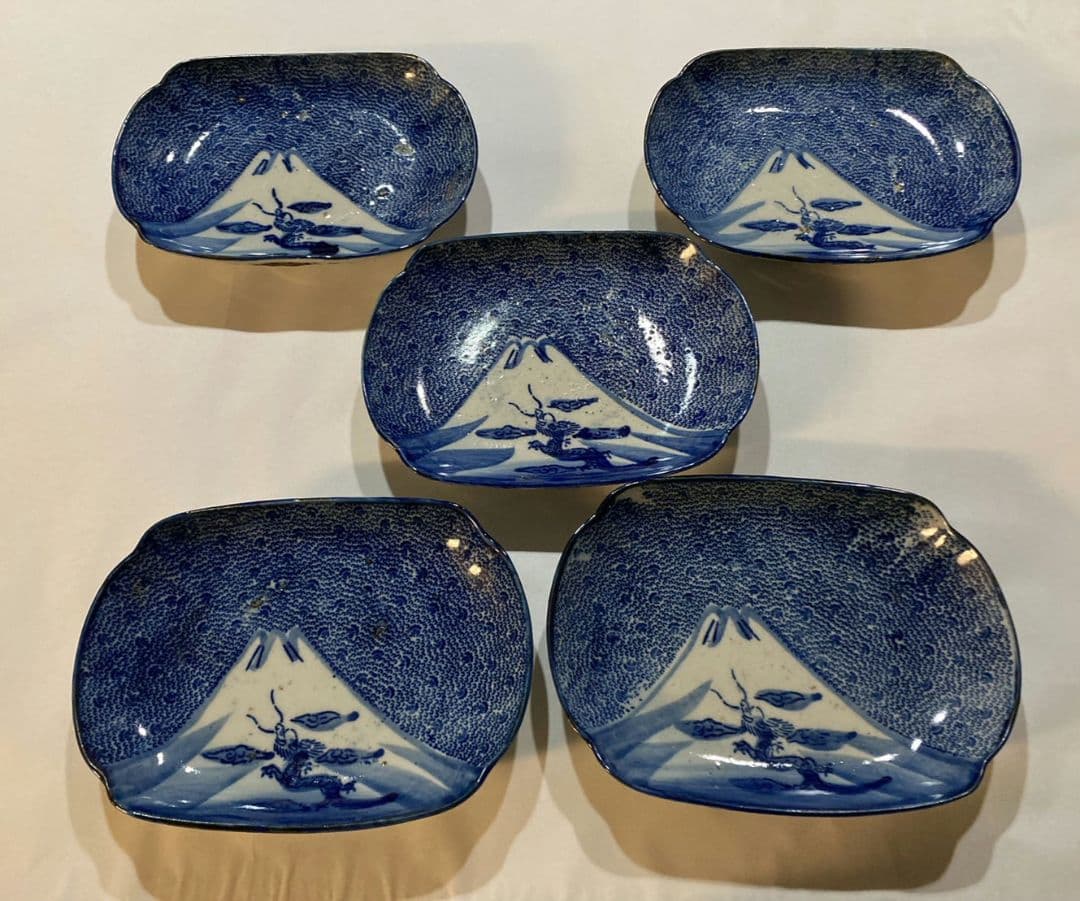 微塵唐草 印判 染付け 角皿