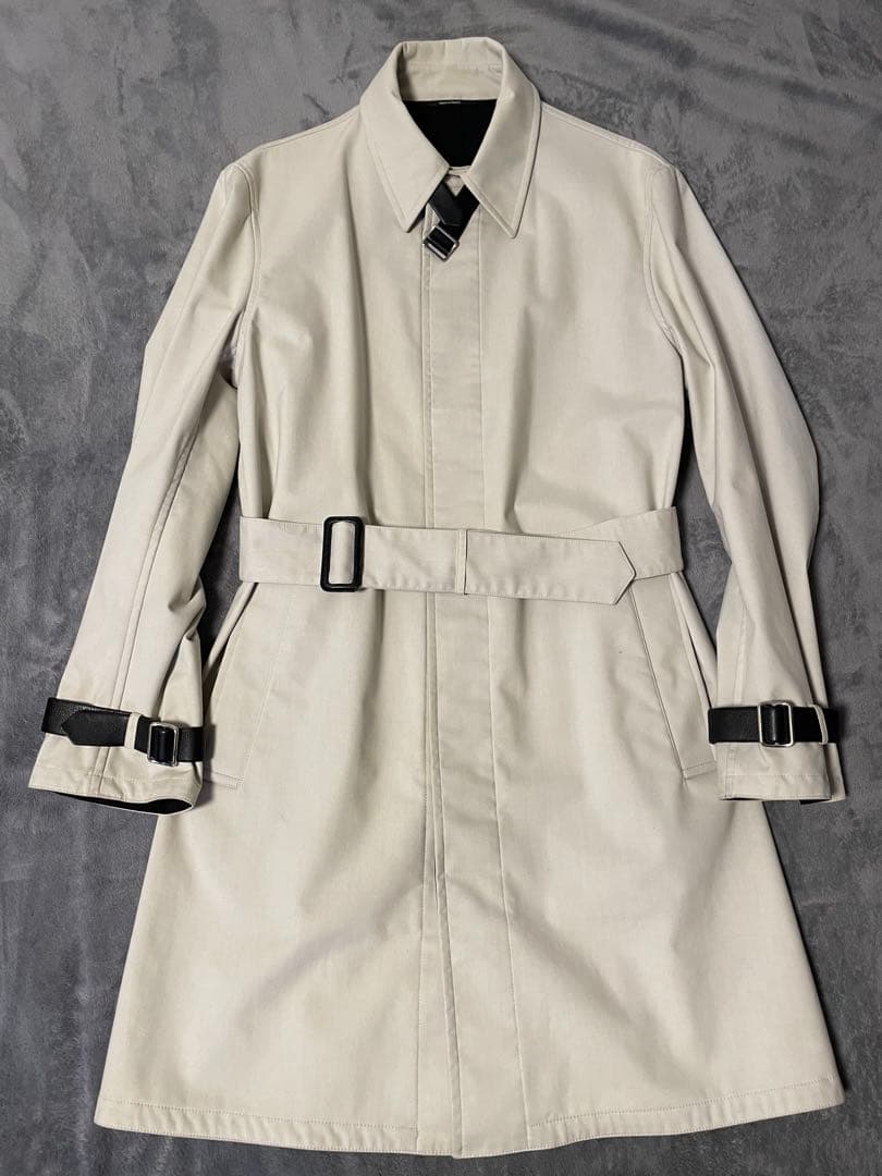 エルメス　レザー チンストラップ コットン ステンカラーコート　サイズ50