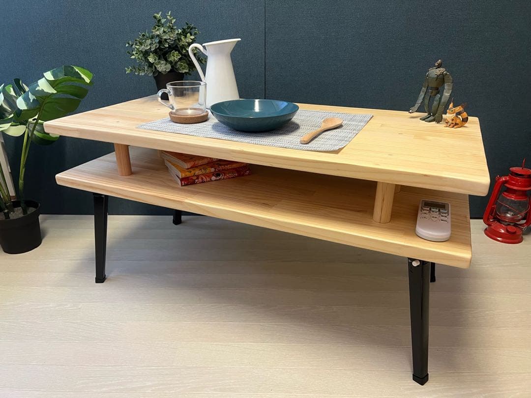 【送料無料】 ローテーブル 長方形 収納付き 90cm パイン 折りたたみ脚
