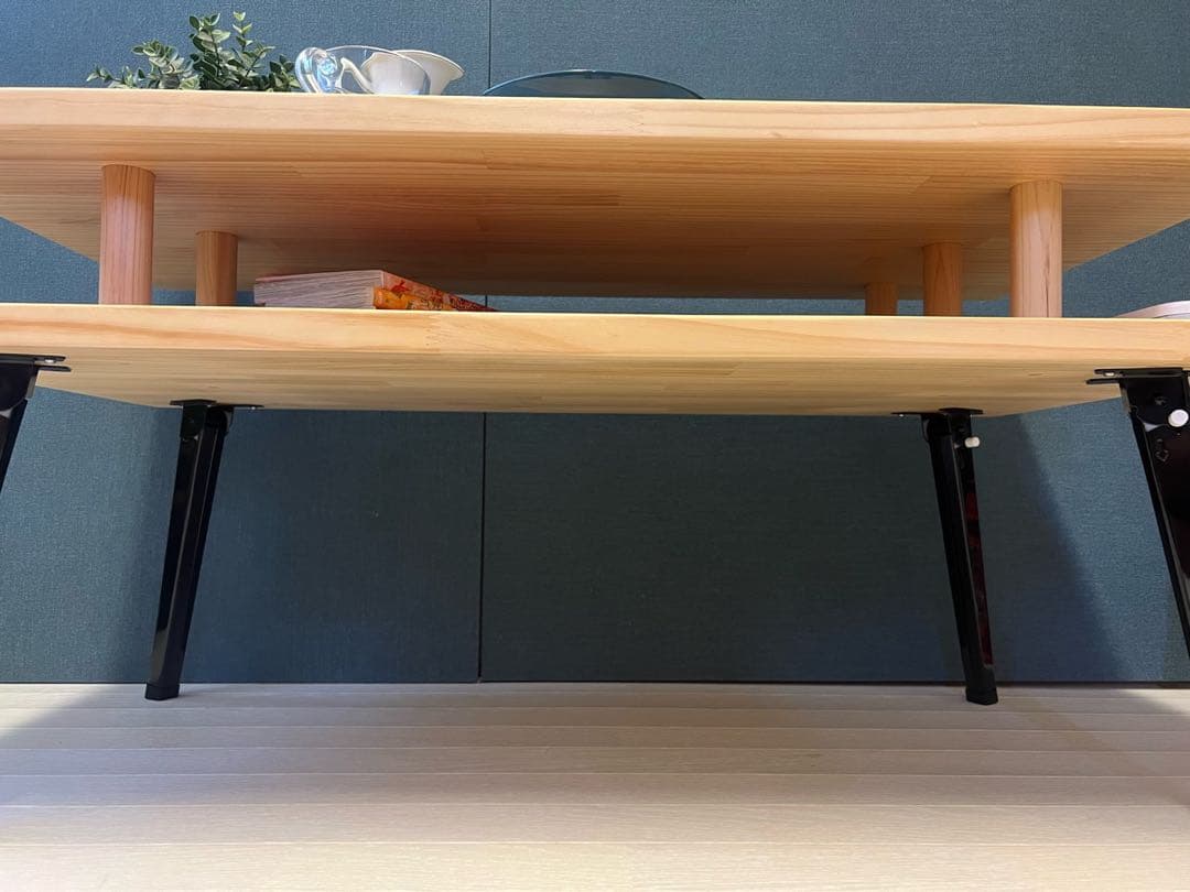 【送料無料】 ローテーブル 長方形 収納付き 90cm パイン 折りたたみ脚