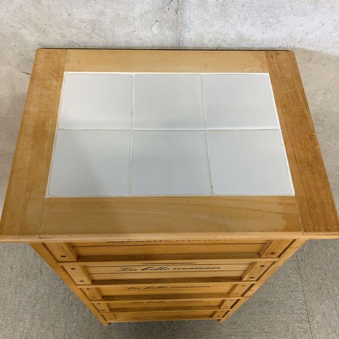 カントリー調 5段引き出し チェスト 天板タイル リメイク DIY