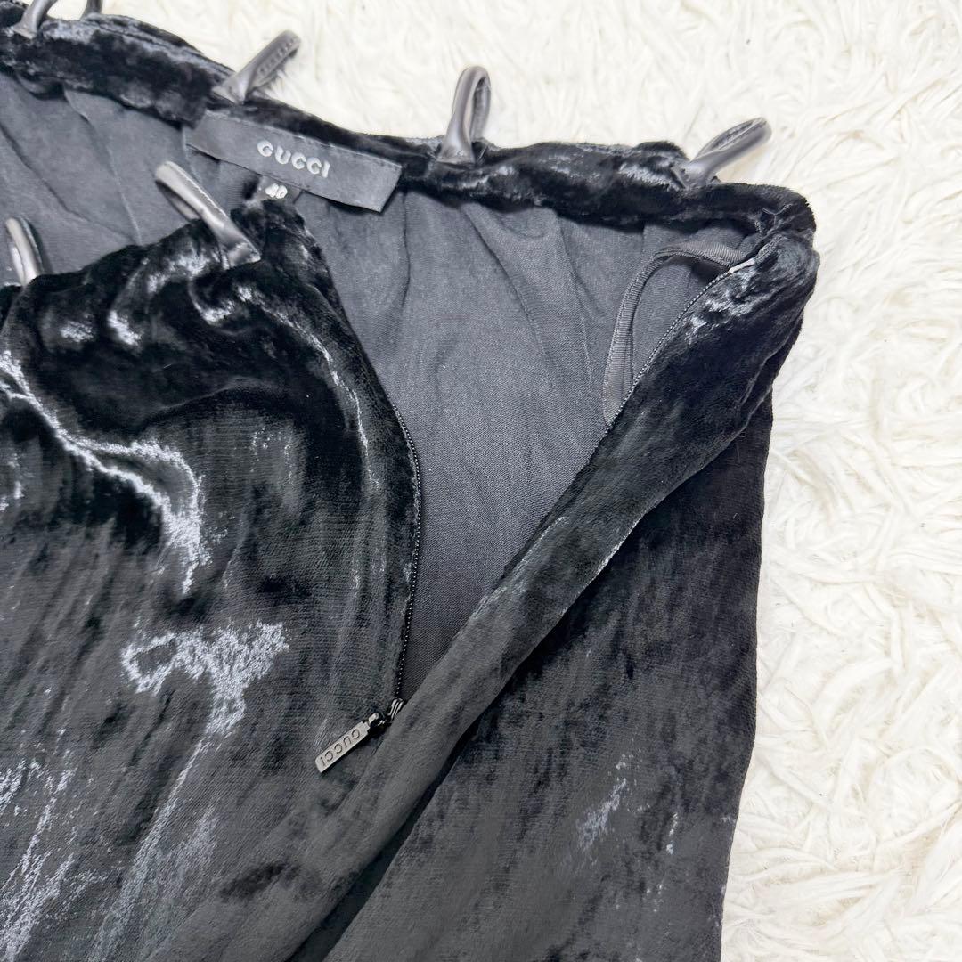 美品 GUCCI シルク スカート 膝丈 ベロア L ブラック イタリア製