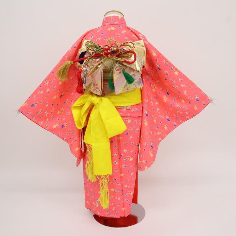 【七五三】5点セット＊3歳～女児 橘柄 ピンク 子供着物作り帯 化繊 9RM3