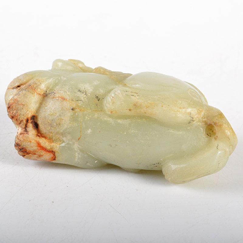 中国　玉石彫刻　神獣　紙鎮　置物　唐木台付　C　R5462