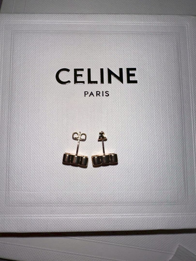 CELINE ロゴ ピアス ブラック×ゴールド 美品