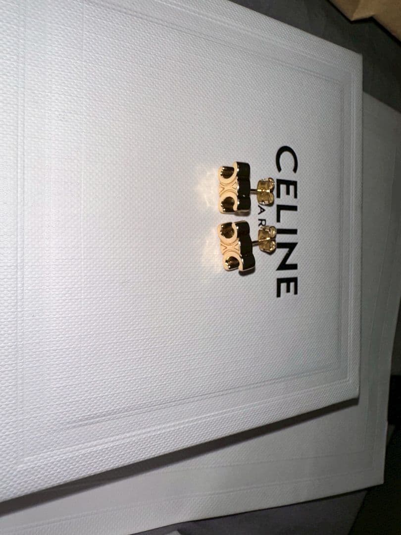 CELINE ロゴ ピアス ブラック×ゴールド 美品