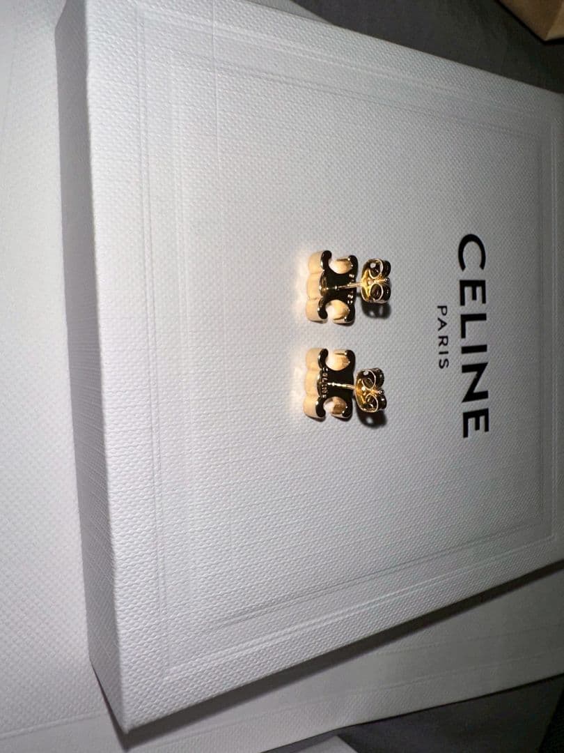 CELINE ロゴ ピアス ブラック×ゴールド 美品