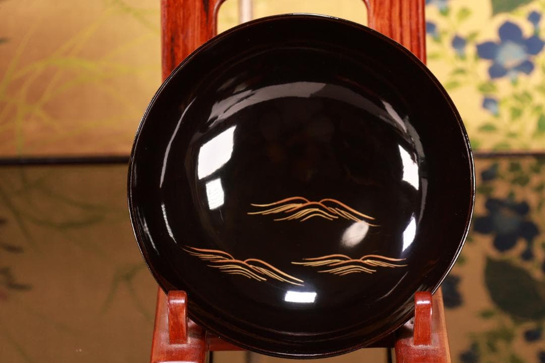 BJ021　時代輪島　雲上富士図金蒔絵　吸物椀　五客　木製　茶道具　懐石　菓子