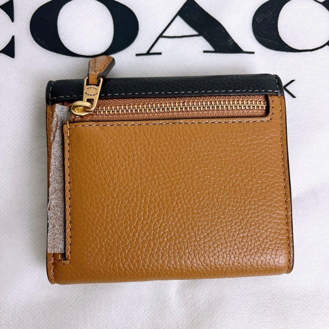 新品未使用 COACHコーチ 三つ折り財布 コンパクト ブラウン ブラック