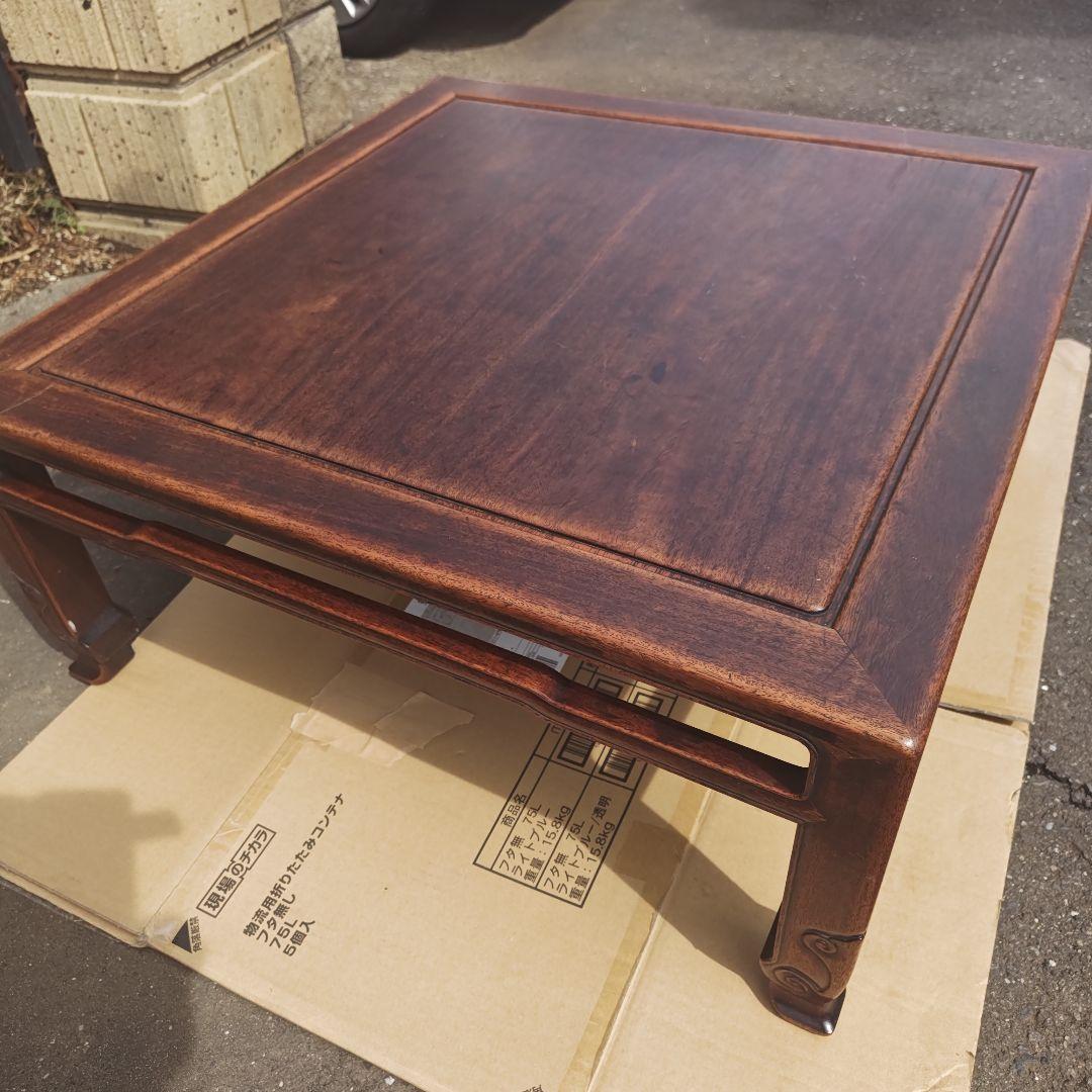 昭和レトロ 大正ロマン　無垢材　木彫　座卓　ちゃぶ台 　古家具　当時物　送料込