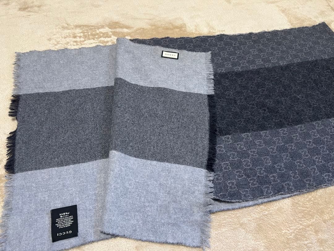 【美品】GUCCI ウールマフラーグレー　イタリア製