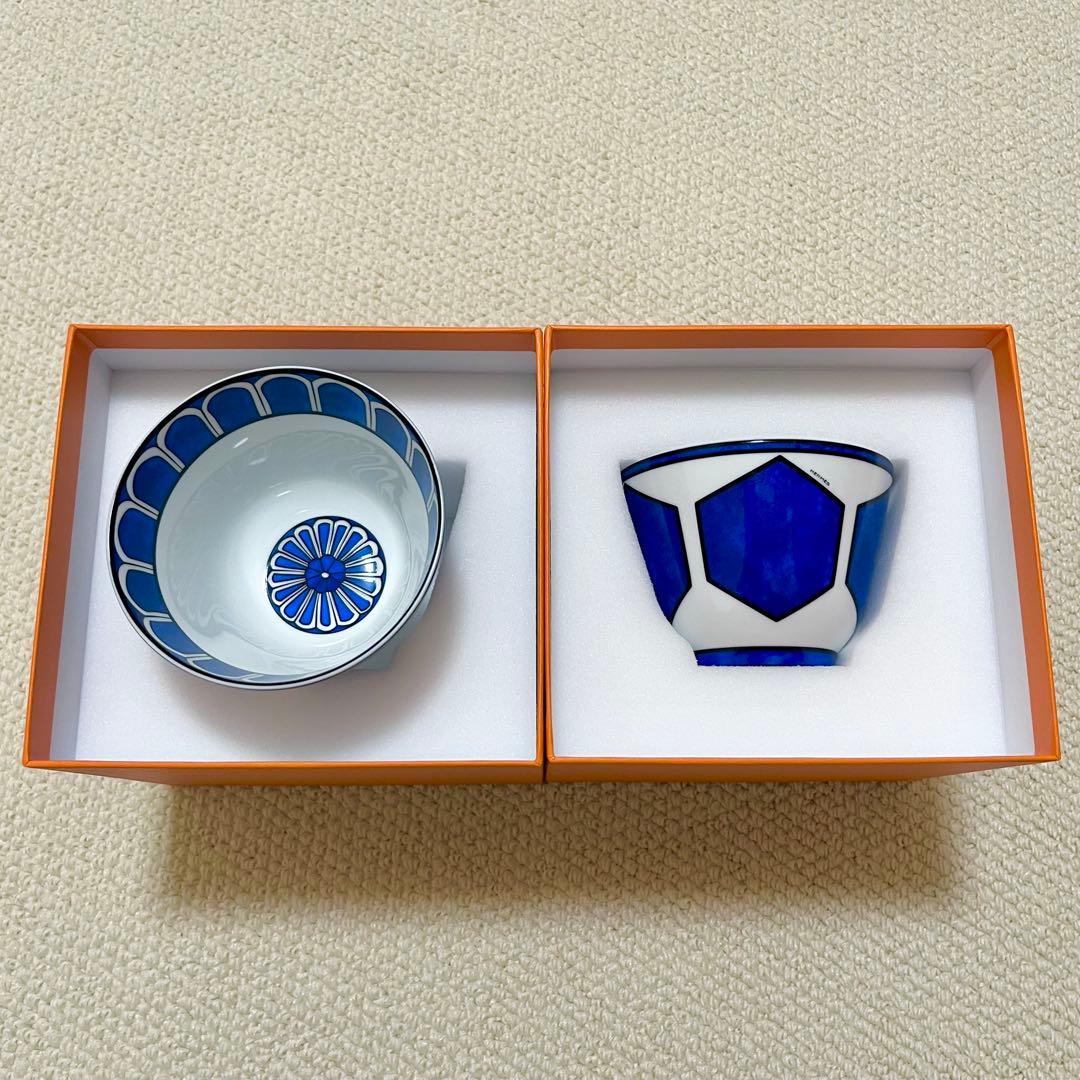 【新品・未使用】エルメス ブルーダイユール ボウル No1 茶碗 2個セット
