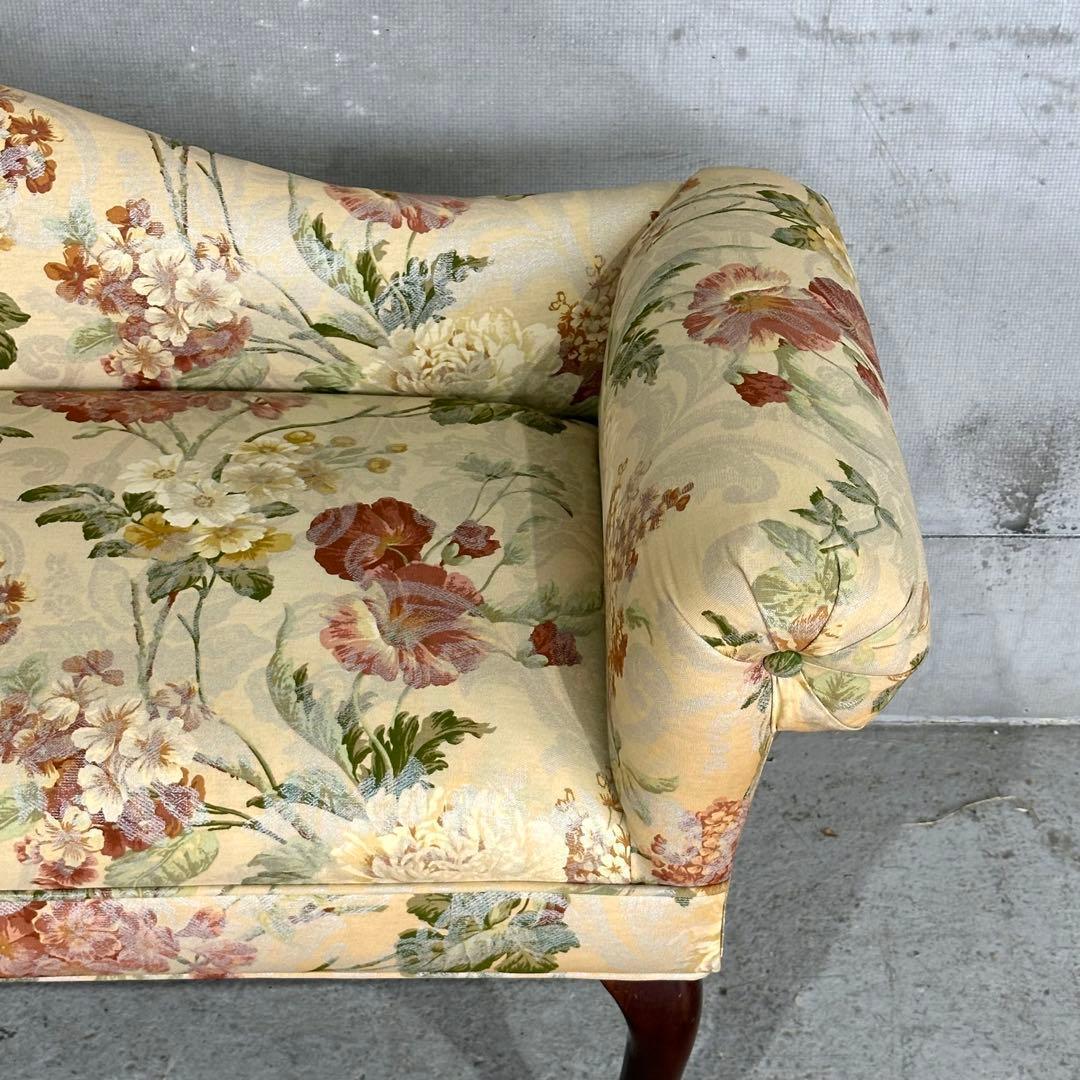 ✿英国クラシック調✿ 花柄カウチソファ｜猫脚 アーム付き｜アンティーク調 長椅子