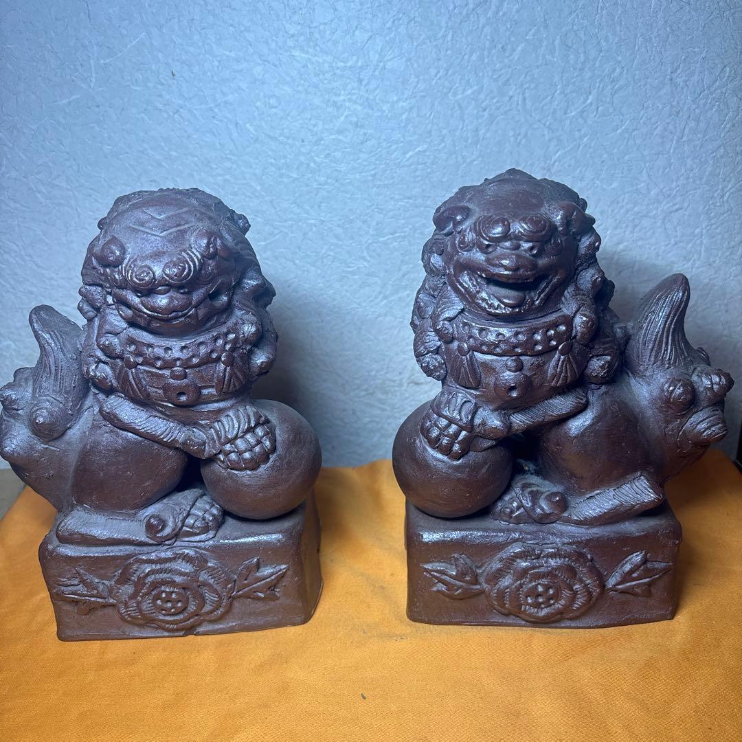 壺屋焼の名工 宜保次郎 唐獅子 壷屋 在銘 骨董品 古美術 置物