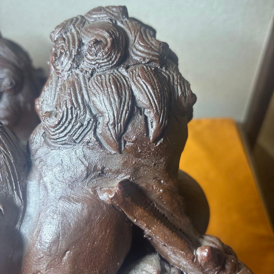 壺屋焼の名工 宜保次郎 唐獅子 壷屋 在銘 骨董品 古美術 置物