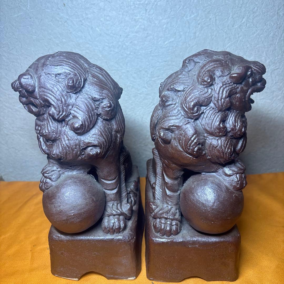 壺屋焼の名工 宜保次郎 唐獅子 壷屋 在銘 骨董品 古美術 置物