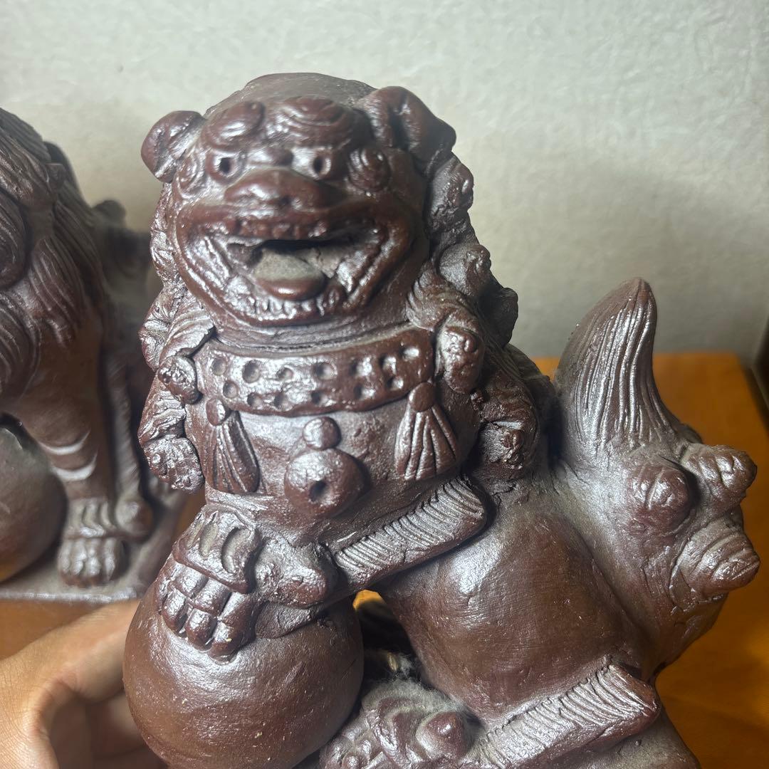 壺屋焼の名工 宜保次郎 唐獅子 壷屋 在銘 骨董品 古美術 置物