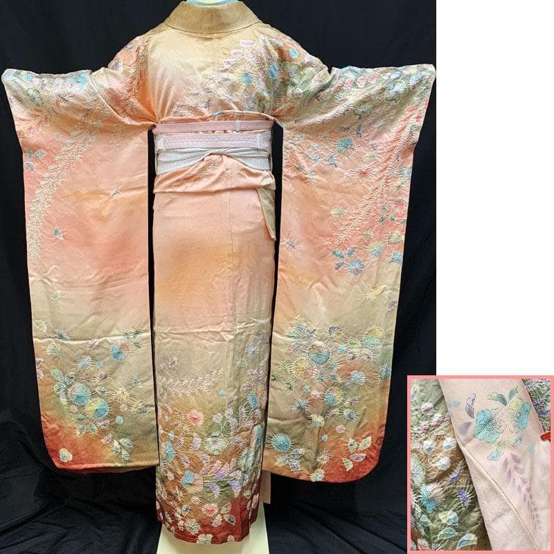 412z5☆振袖 銀通し 辻が花文様 バチ衿 落款 作家物☆美品 成人式 結婚式