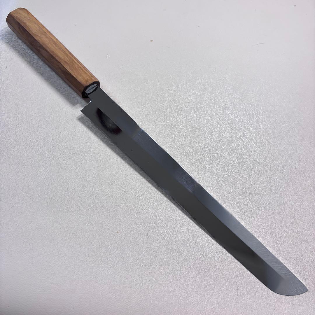 270mm 先丸柳刃包丁 鏡面　オリーブ材八角柄 刺身包丁 「全鋼」'ᙁ