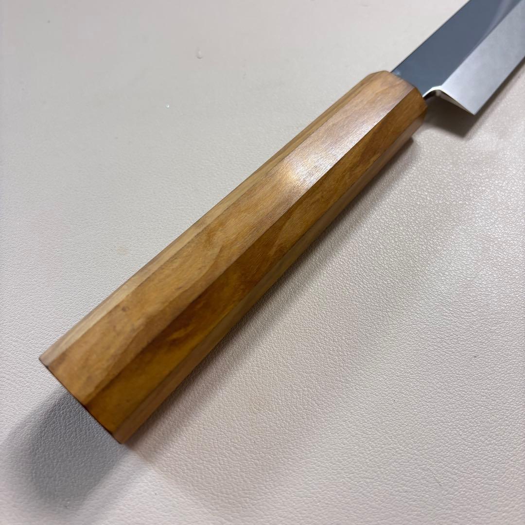 270mm 先丸柳刃包丁 鏡面　オリーブ材八角柄 刺身包丁 「全鋼」'ᙁ