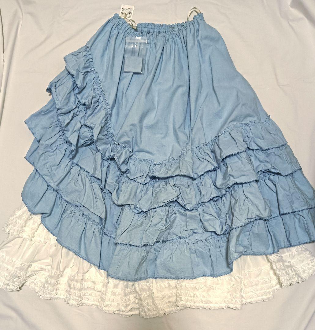 【タグ付き未使用】ピンクハウス　ダンガリー✕ローンフリルスカート