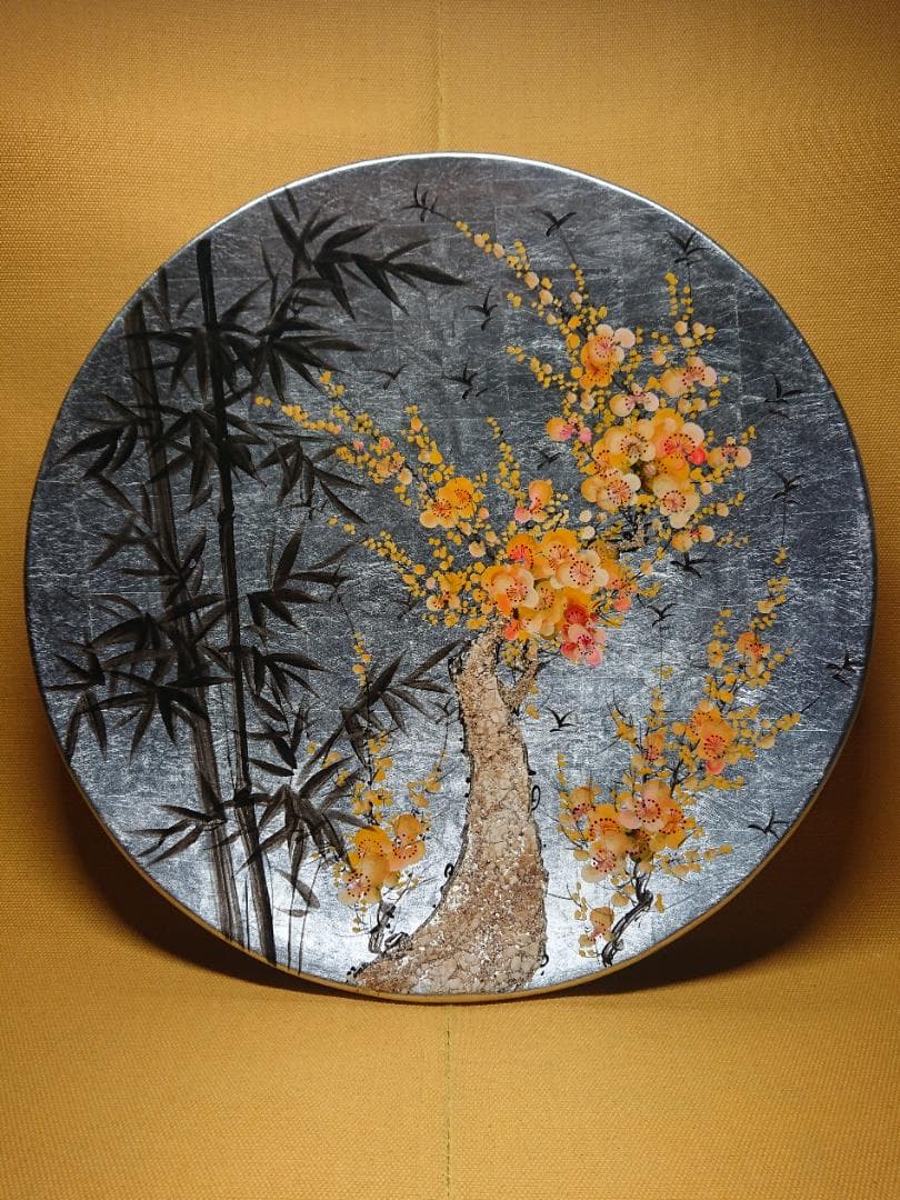 【美品】飾り皿　漆器　アート　彩絵　置物　インテリア　工芸品　美術品　A3086