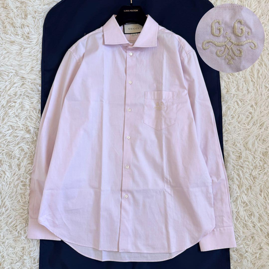 極美品　XLサイズ　グッチ　シャツ　GG刺繍　ピンク　現行