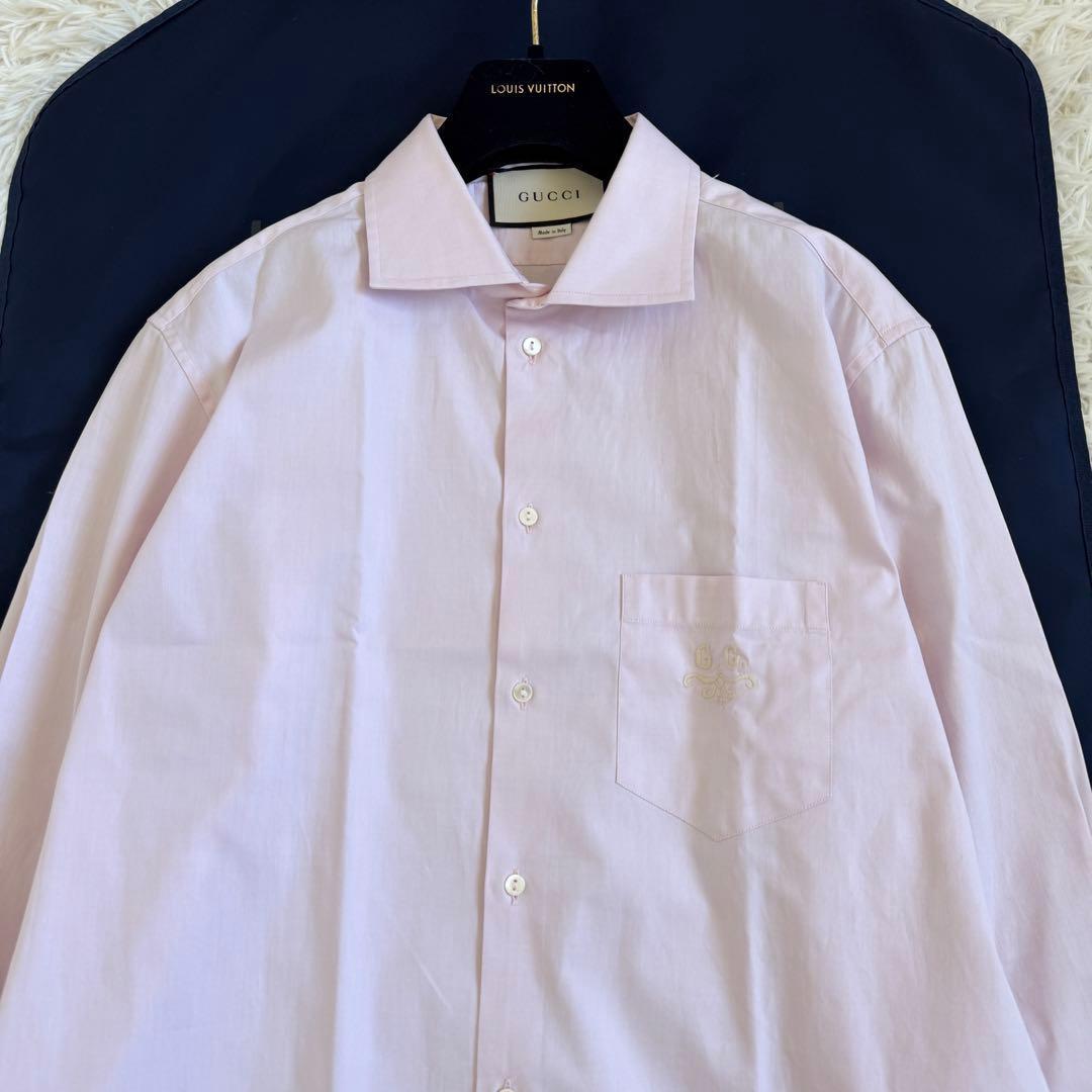 極美品　XLサイズ　グッチ　シャツ　GG刺繍　ピンク　現行