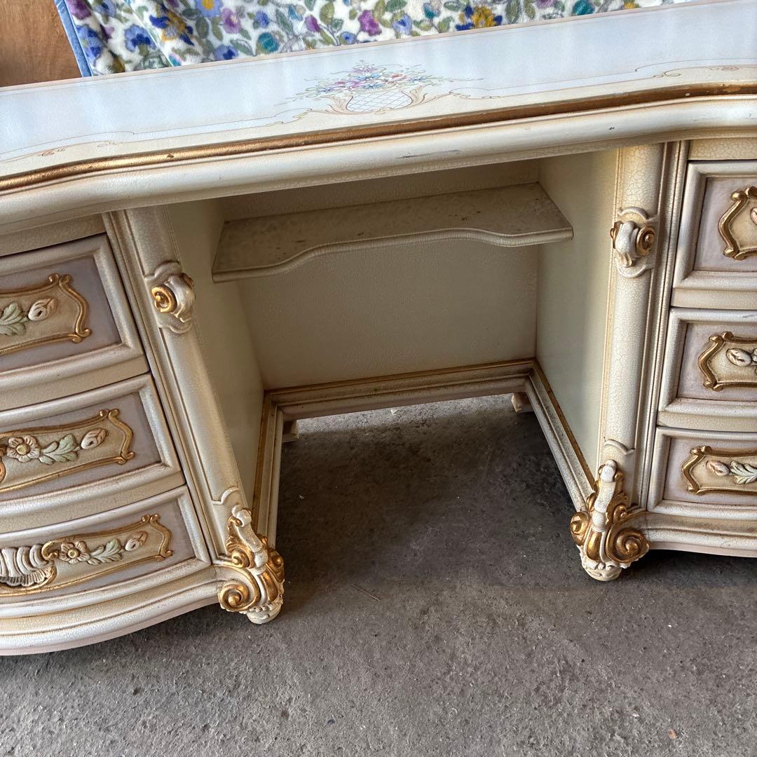 ホワイトキャビネット 花柄装飾 6引き出し