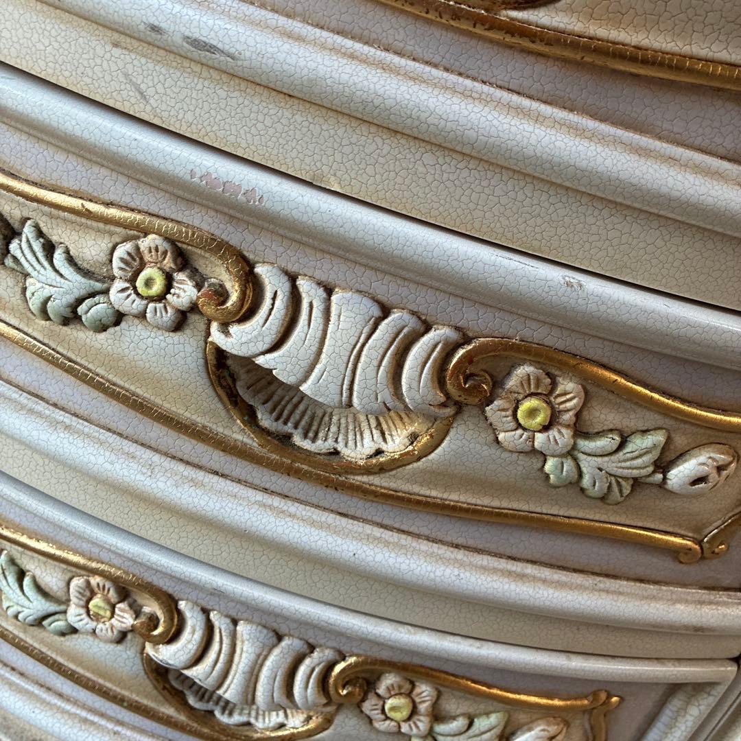 ホワイトキャビネット 花柄装飾 6引き出し