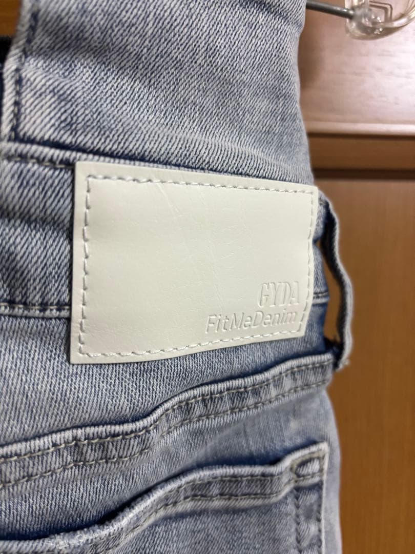 アイスブルー　ハイウエストウエストクロススキニーデニムパンツ