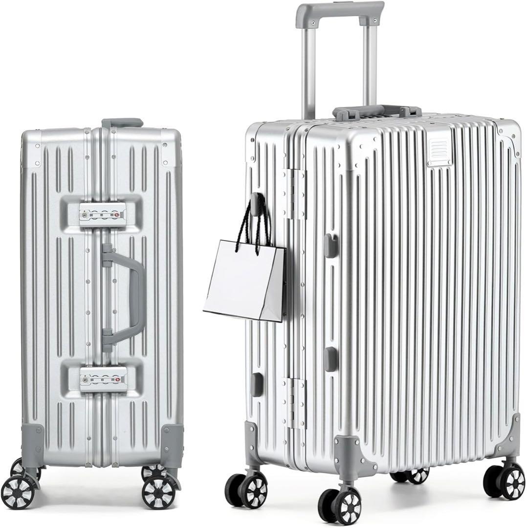 スーツケース アルミフレーム ダブルキャスター M 60L 4〜6泊 シルバー