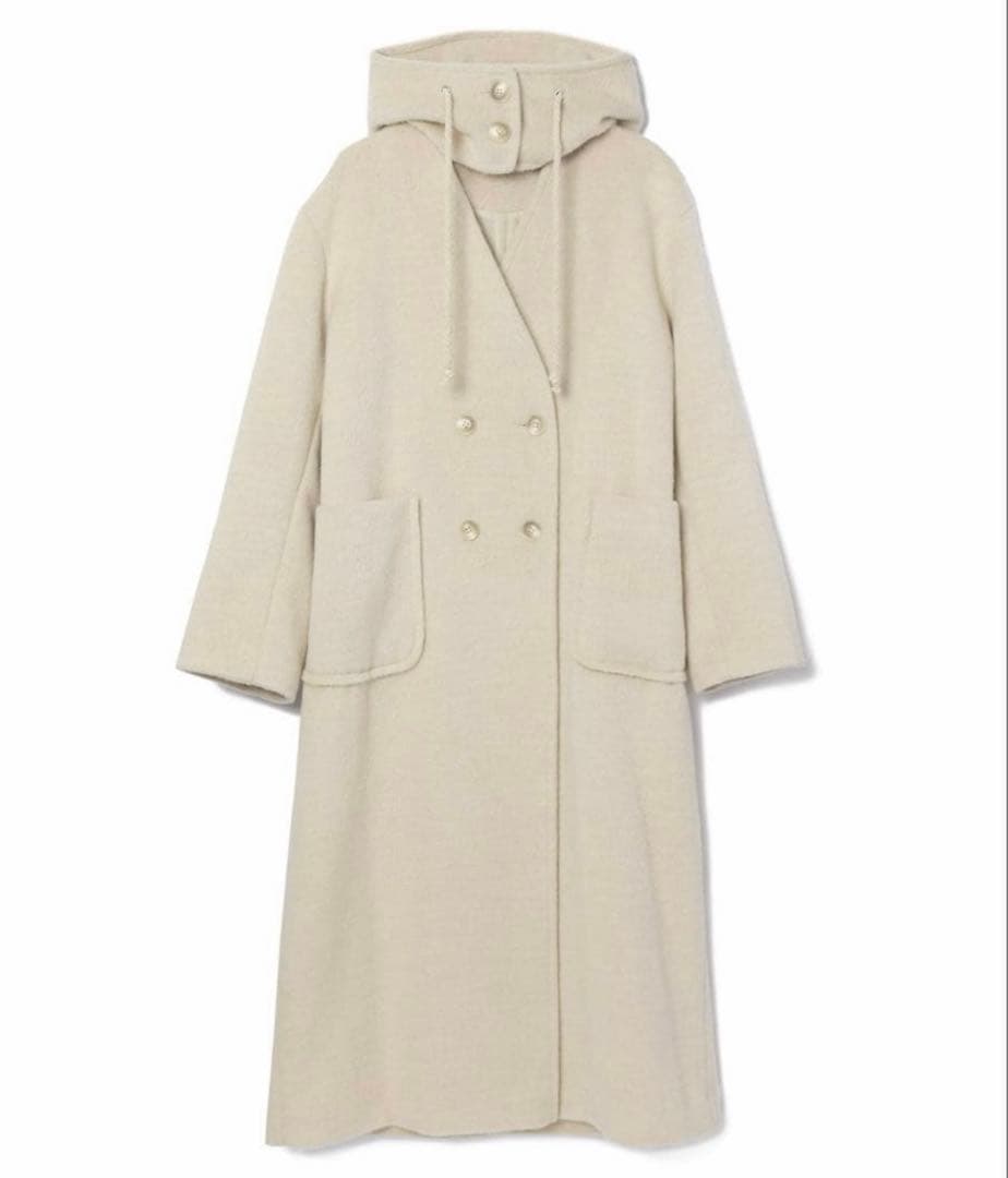 新品タグ付き pinue フード付きノーカラーコート IVORY アイボリー