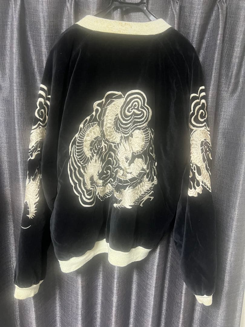 黒　スカジャン　ベロア　刺繍　CROWS by B.S.C