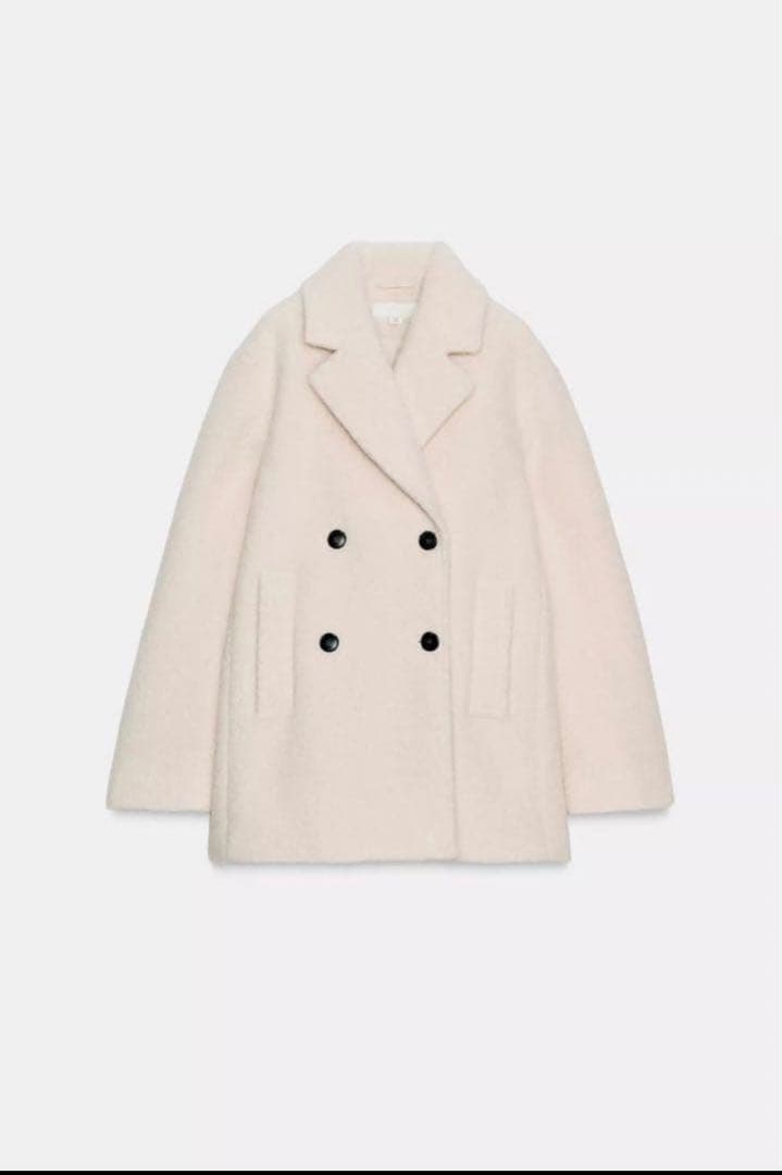 Sサイズ／ZARA／ブークレダブルブレストミディ丈コート