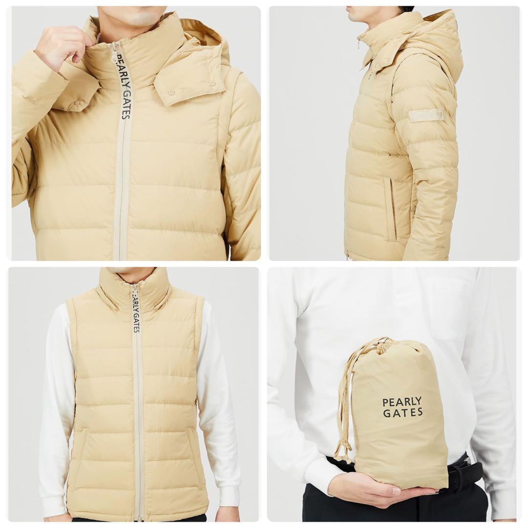 未使用級　現行品　パーリーゲイツ 　ダウン　ジャケット　ベスト　フード　ベージュ