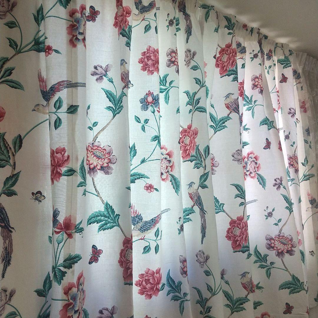 ローラアシュレイ エルベデンクリムゾン ハンドメイドカーテン ペンシルプリーツ