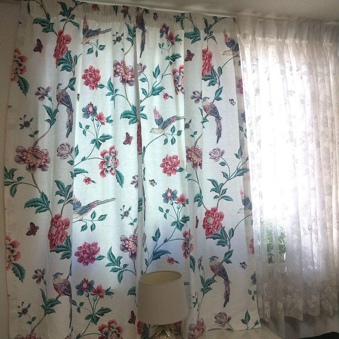 ローラアシュレイ エルベデンクリムゾン ハンドメイドカーテン ペンシルプリーツ