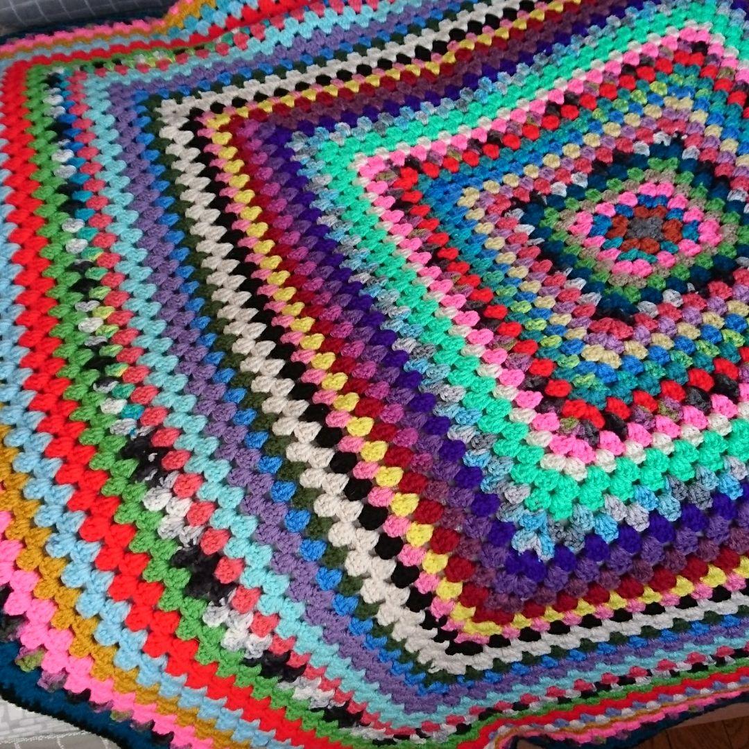 USA ヴィンテージ スクエア ニット 大判 グラニーブランケット