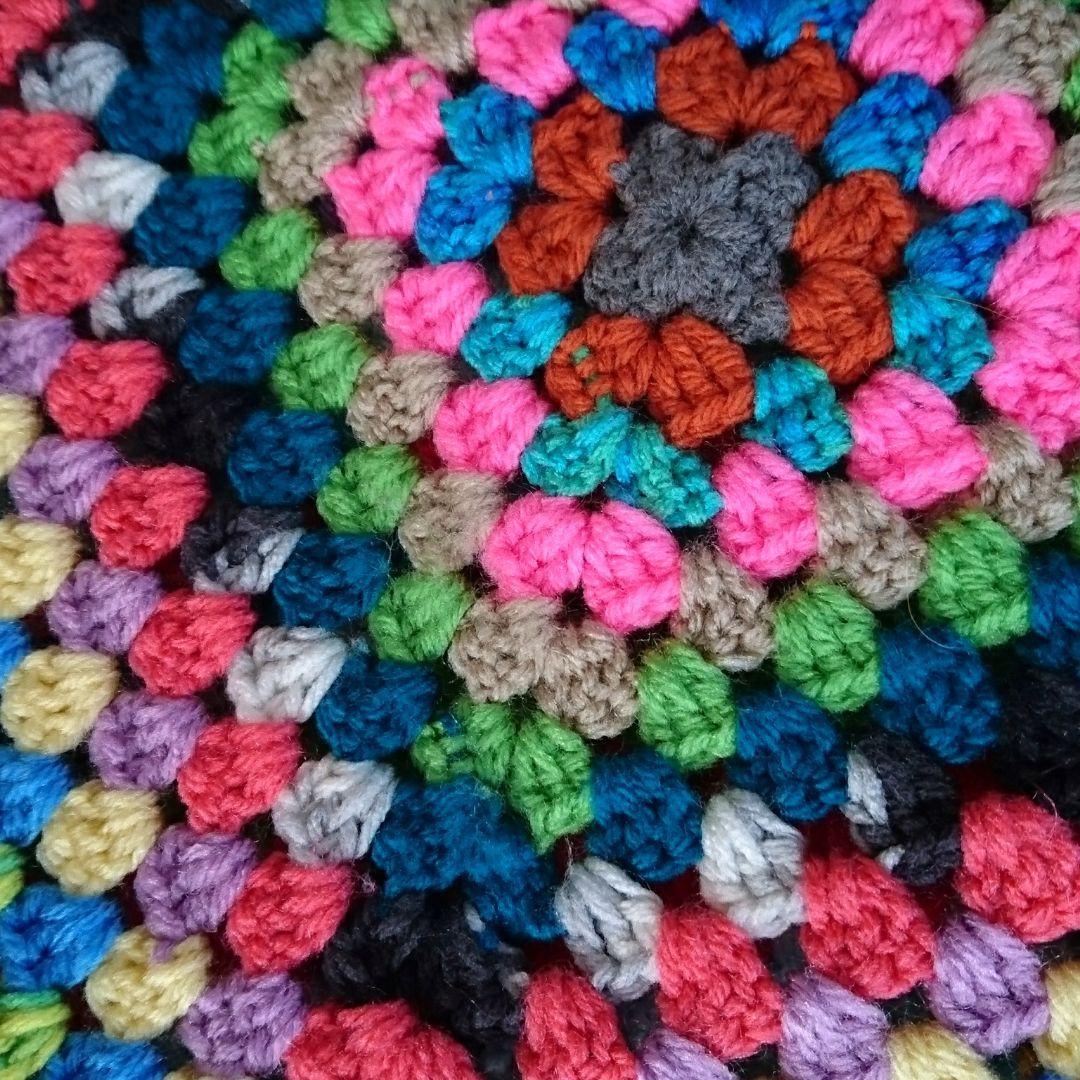 USA ヴィンテージ スクエア ニット 大判 グラニーブランケット