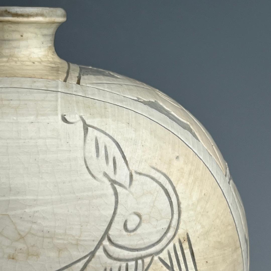 高麗三島刷毛目象嵌魚紋扁壺 李朝高麗コレクター放出品陶磁古玩朝鮮美術A1-48