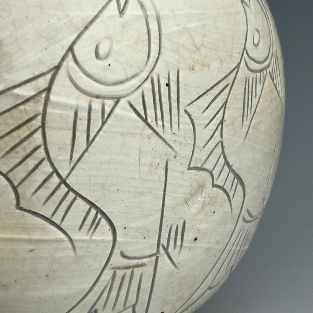 高麗三島刷毛目象嵌魚紋扁壺 李朝高麗コレクター放出品陶磁古玩朝鮮美術A1-48