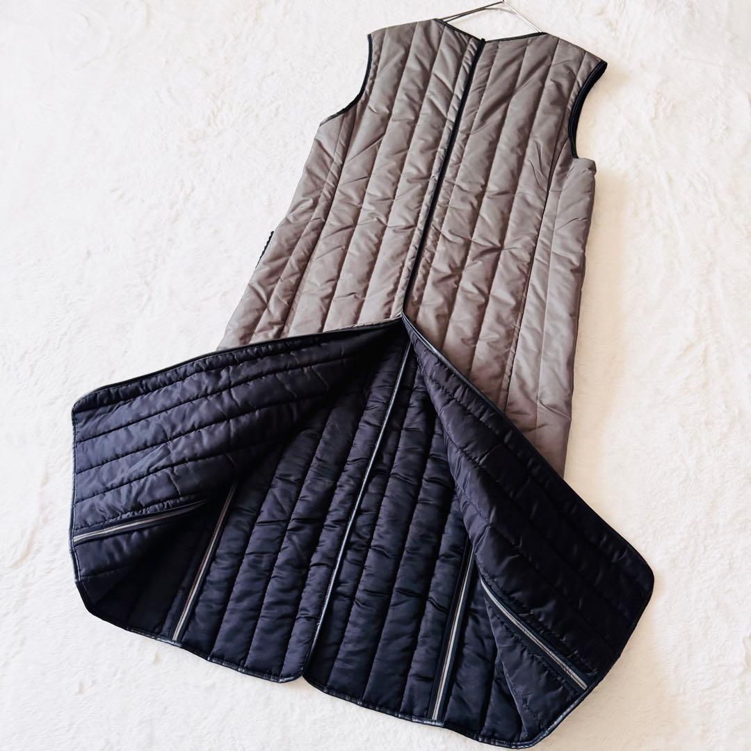 【希少】 チノ キルティングベスト ロング丈 異素材 4ポケット 38 グレー