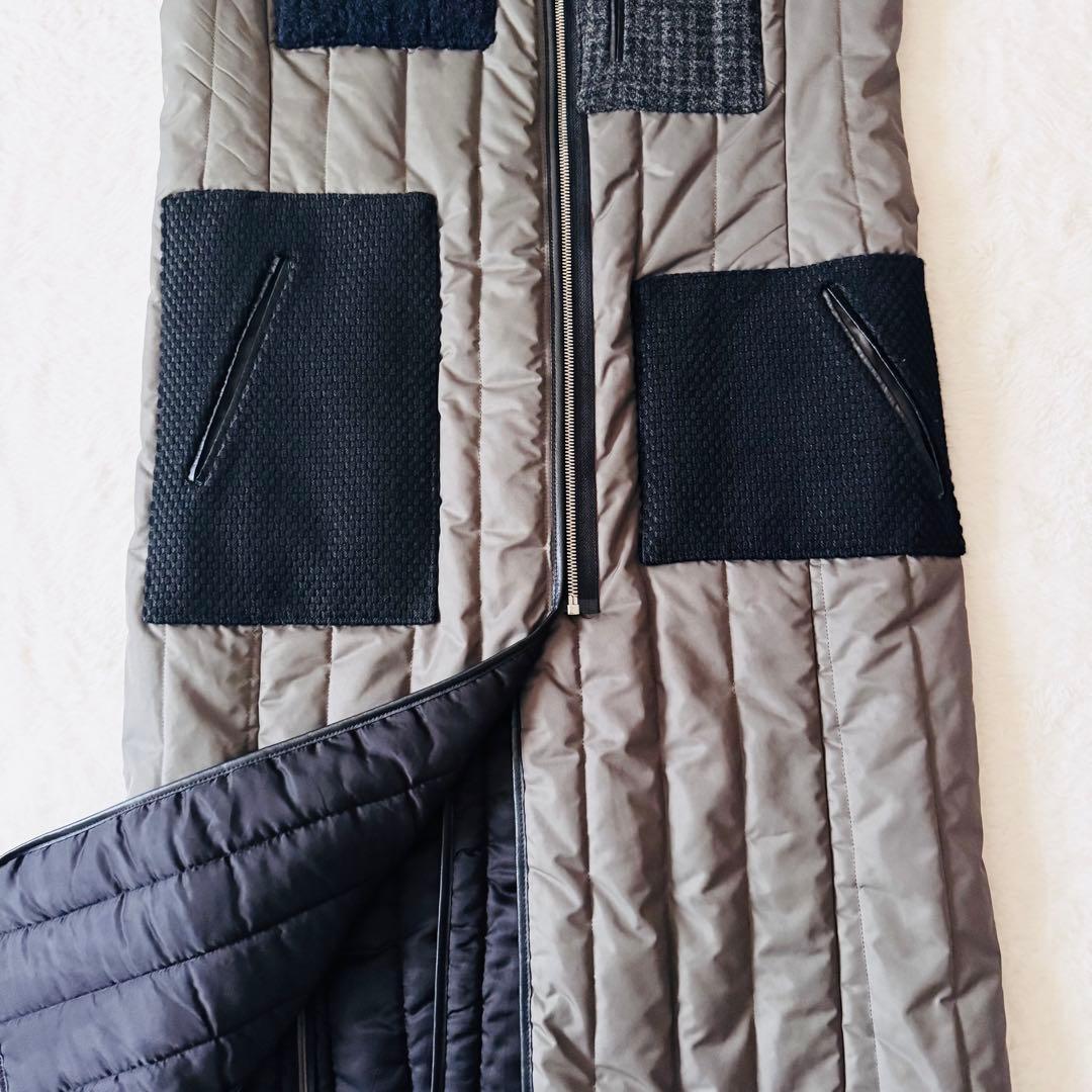 【希少】 チノ キルティングベスト ロング丈 異素材 4ポケット 38 グレー