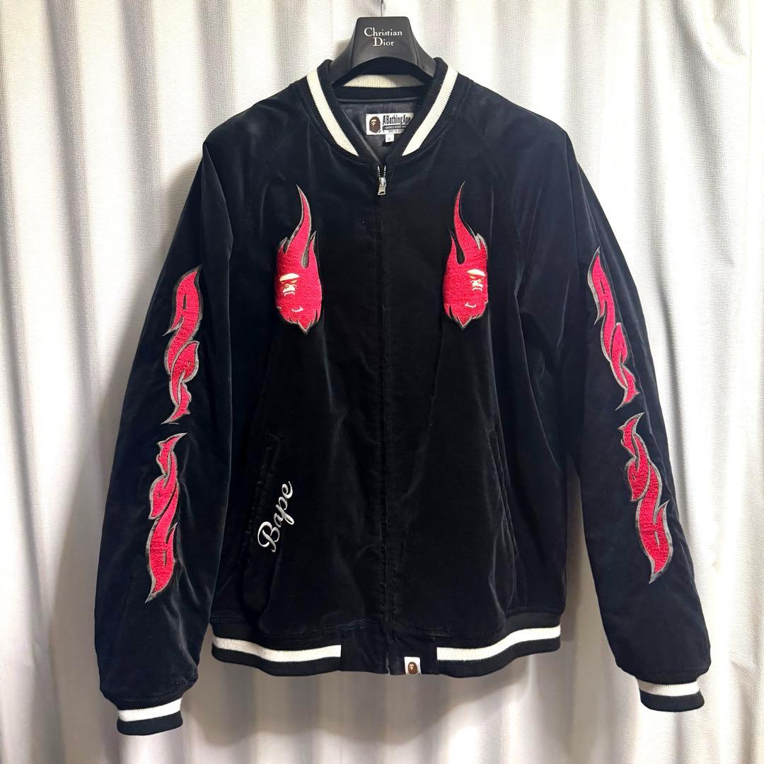 ジャケット・アウター A BATHING APE VELOUR SOUVENIR JACKET L