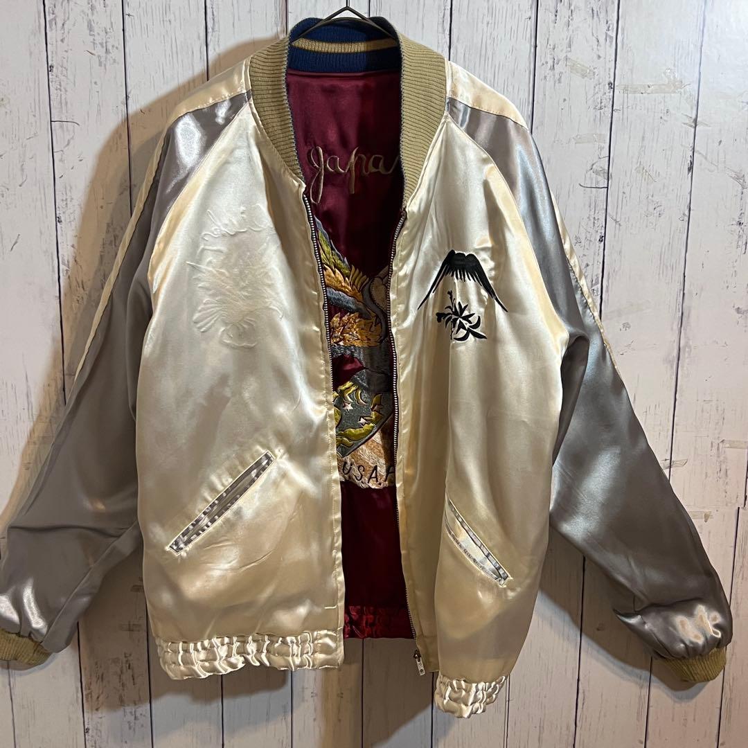 【極美品】 テーラー東洋リバーシブル ボルドー L サテン スカジャン 鷲 日本