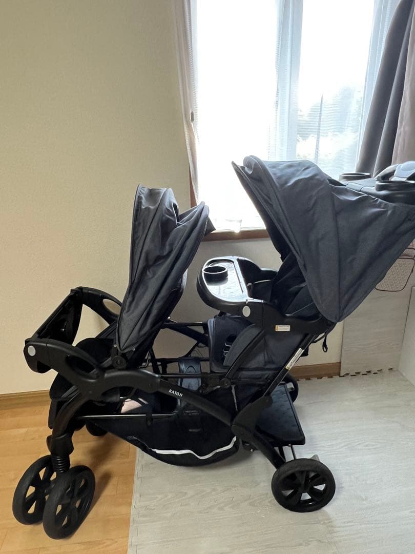 ダブルベビーカー グレー 折りたたみ式 2人乗り