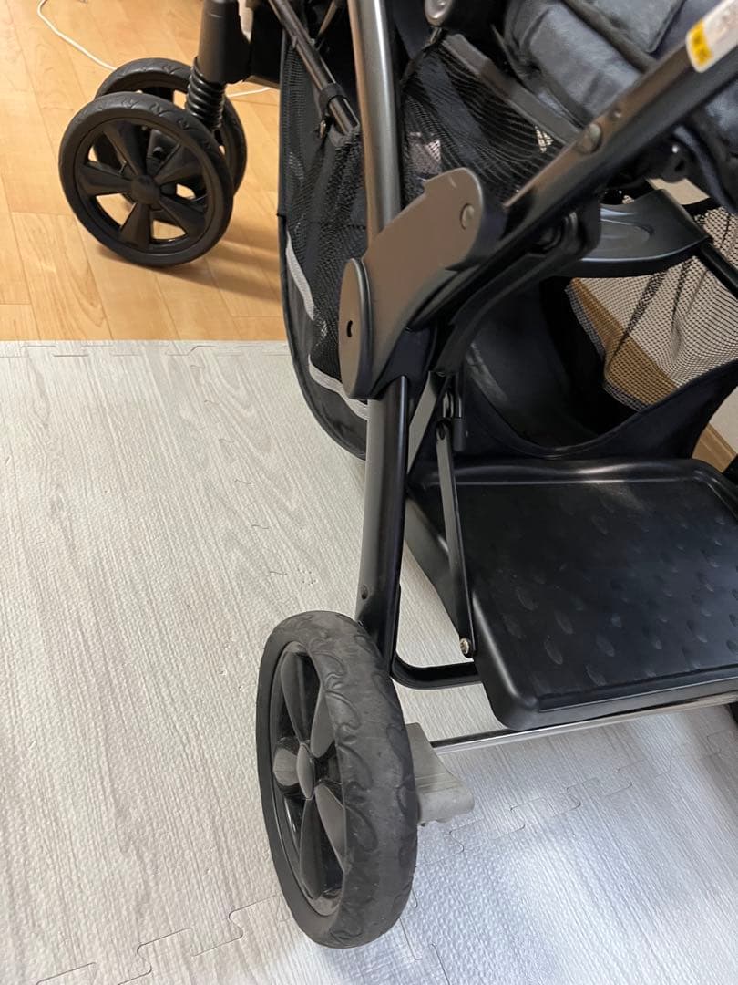 ダブルベビーカー グレー 折りたたみ式 2人乗り