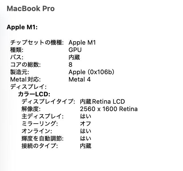 美品 MacBook Pro 2020 Apple M1 16G SSD512G