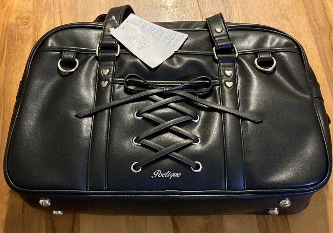 axes femme POETIQUE レースアップボストンバッグ　黒　スクバ風